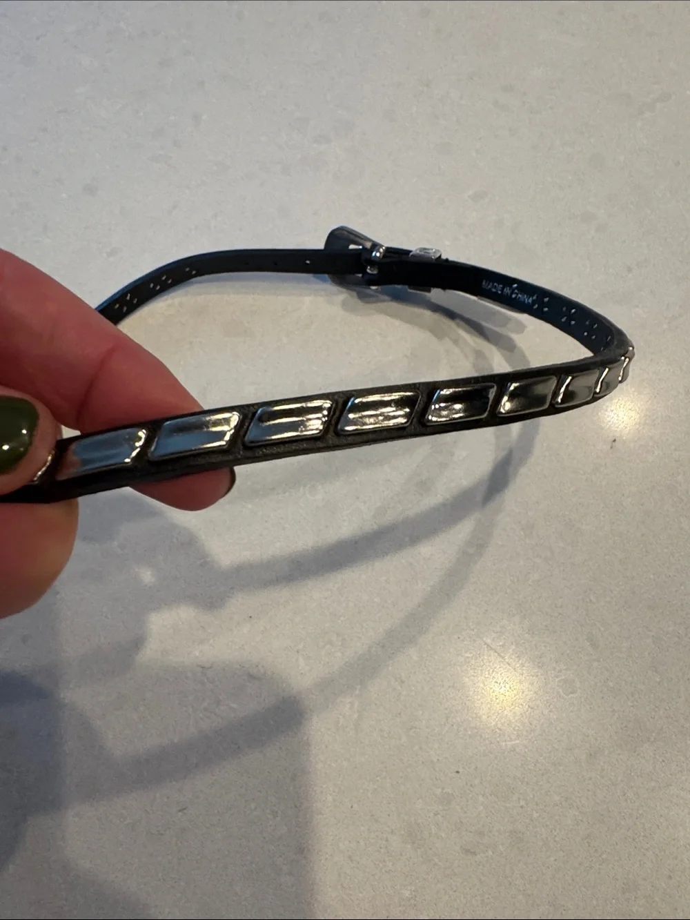Black Western-Style Leather Hatband with Silver Buckle
